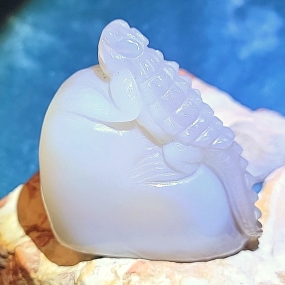 Carved Iguana on Rock Agate Crystal Druzy Prehistoric Lizard Natural Gemstone - Picture 5 of 15